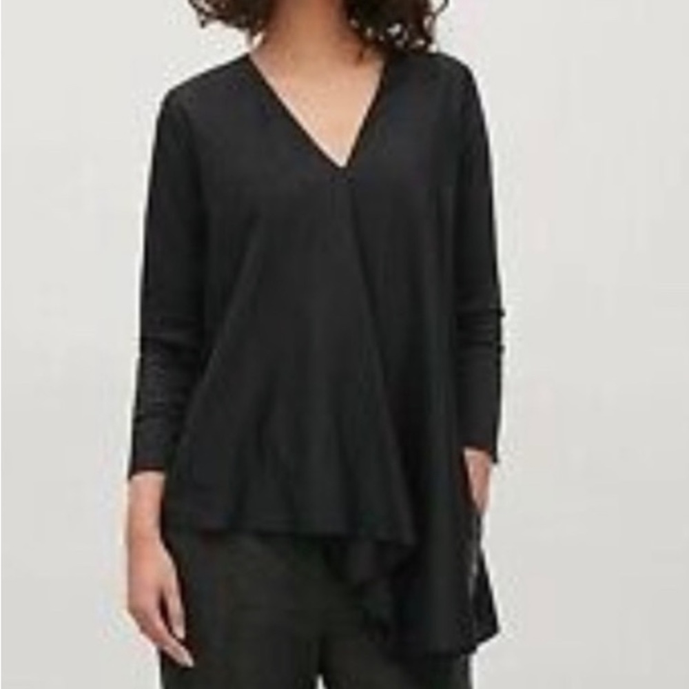 COS black stretch, cotton, long sleeve asymmetrical, tunic size XS